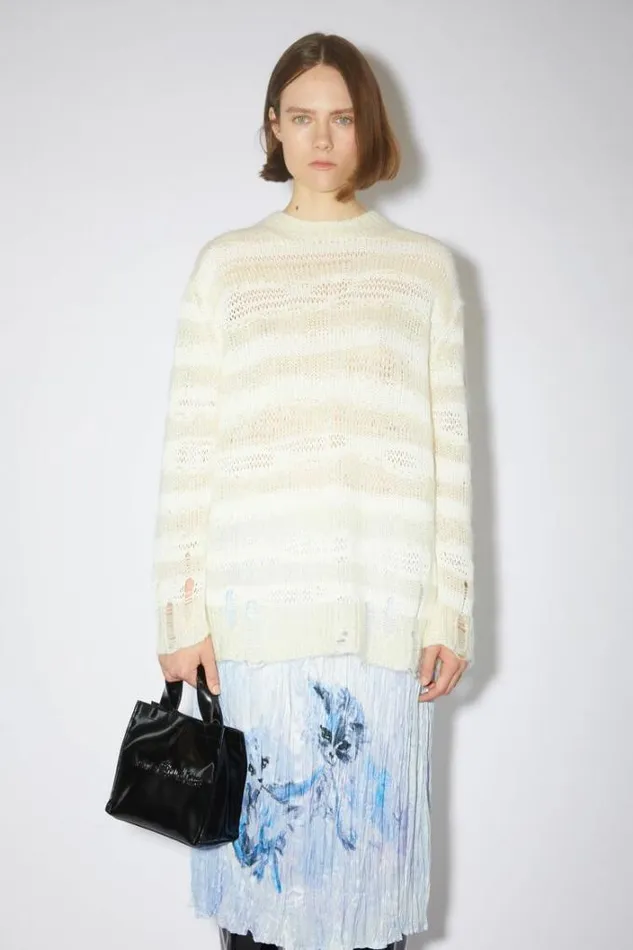Acne Studios Knitwear Woman Distressed Stripe Jumper Off WhiteWhite