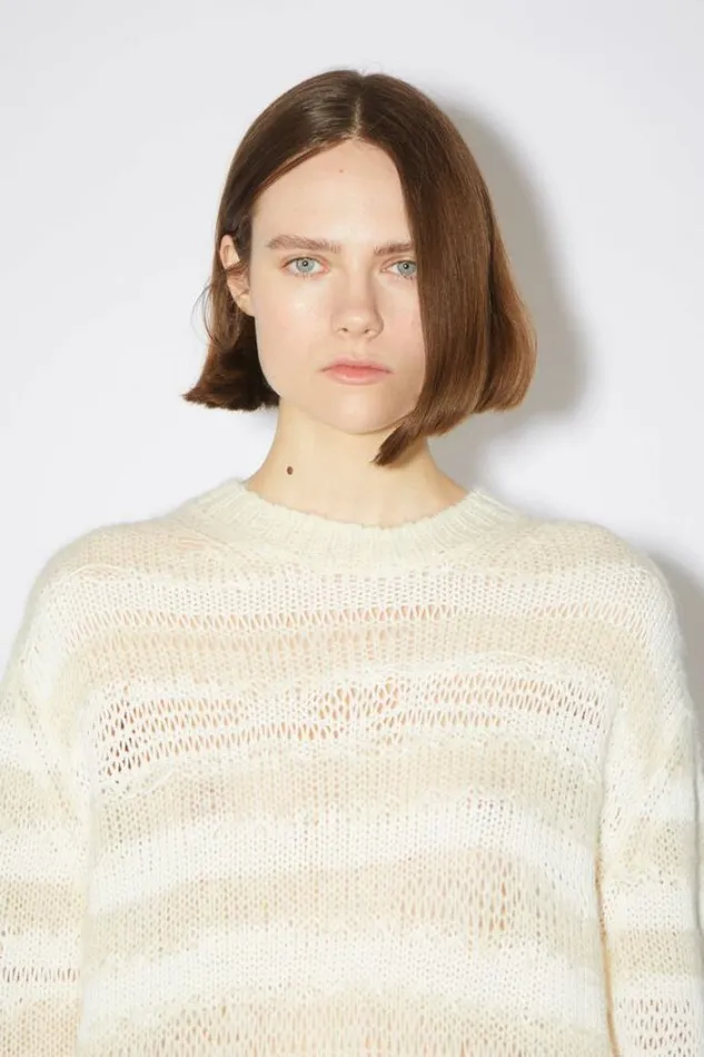 Acne Studios Knitwear Woman Distressed Stripe Jumper Off WhiteWhite