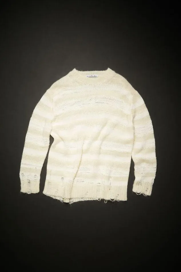 Acne Studios Knitwear Woman Distressed Stripe Jumper Off WhiteWhite