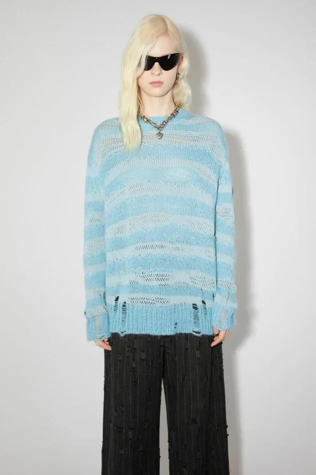 Acne Studios Knitwear Woman Distressed Stripe Jumper Sky BluePowder Blue
