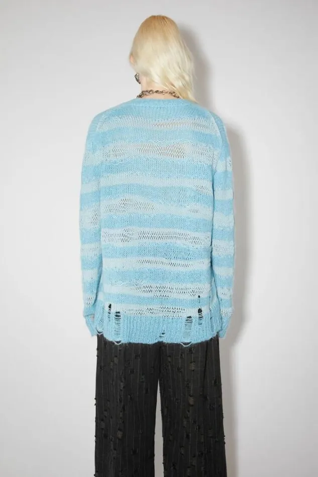 Acne Studios Knitwear Woman Distressed Stripe Jumper Sky BluePowder Blue