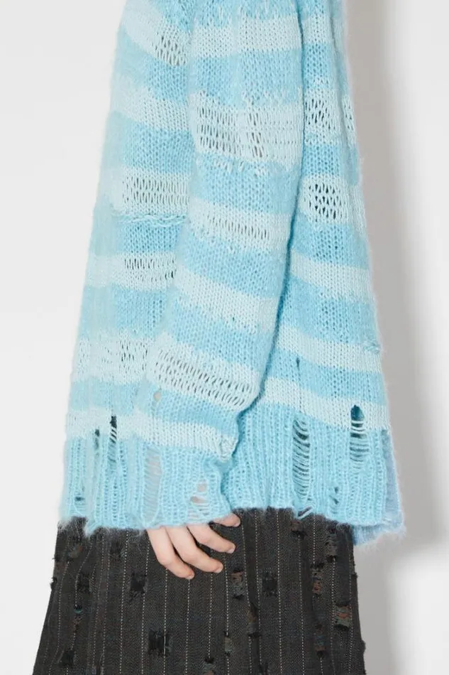 Acne Studios Knitwear Woman Distressed Stripe Jumper Sky BluePowder Blue