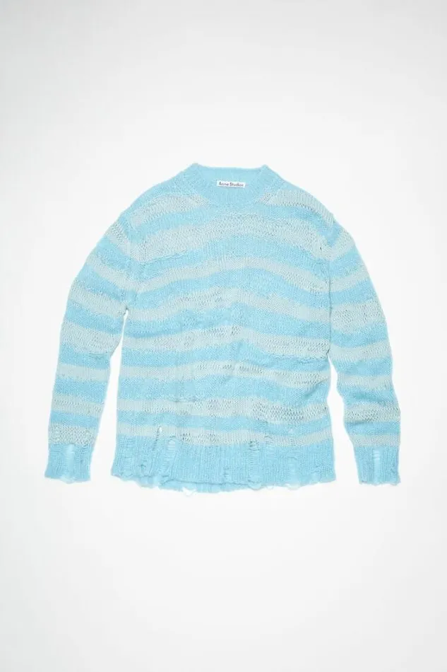 Acne Studios Knitwear Woman Distressed Stripe Jumper Sky BluePowder Blue