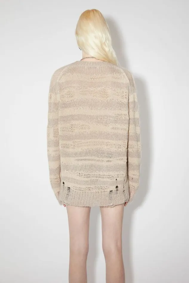 Acne Studios Knitwear Woman Distressed Stripe Jumper Warm BeigeChampagne Beige