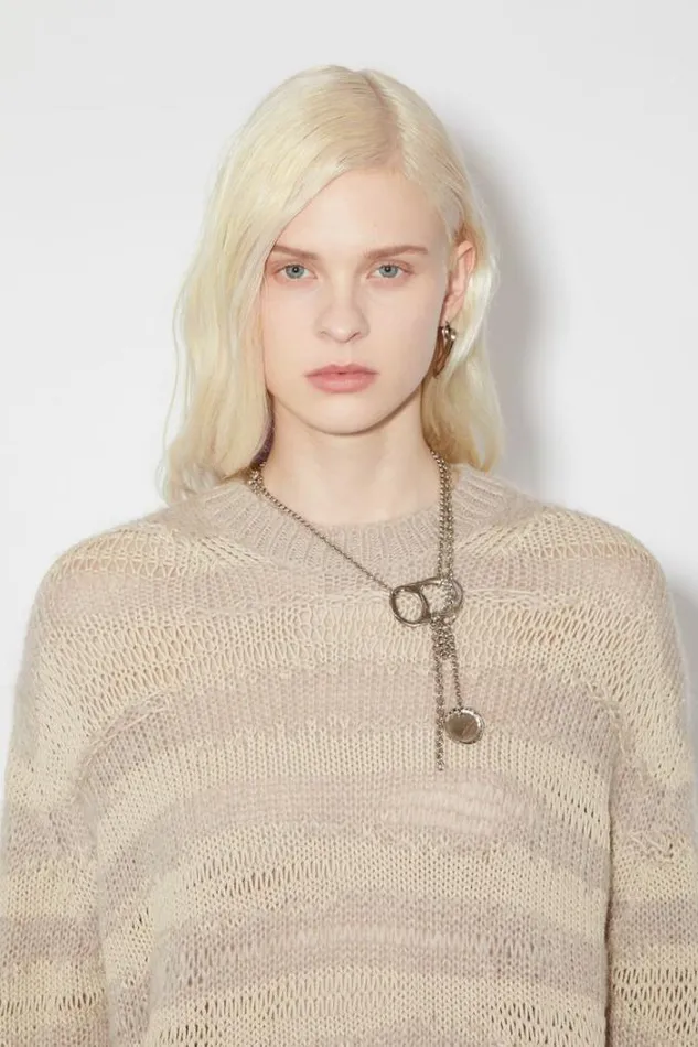 Acne Studios Knitwear Woman Distressed Stripe Jumper Warm BeigeChampagne Beige