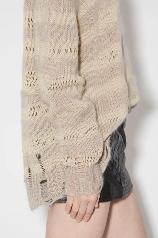 Acne Studios Knitwear Woman Distressed Stripe Jumper Warm BeigeChampagne Beige