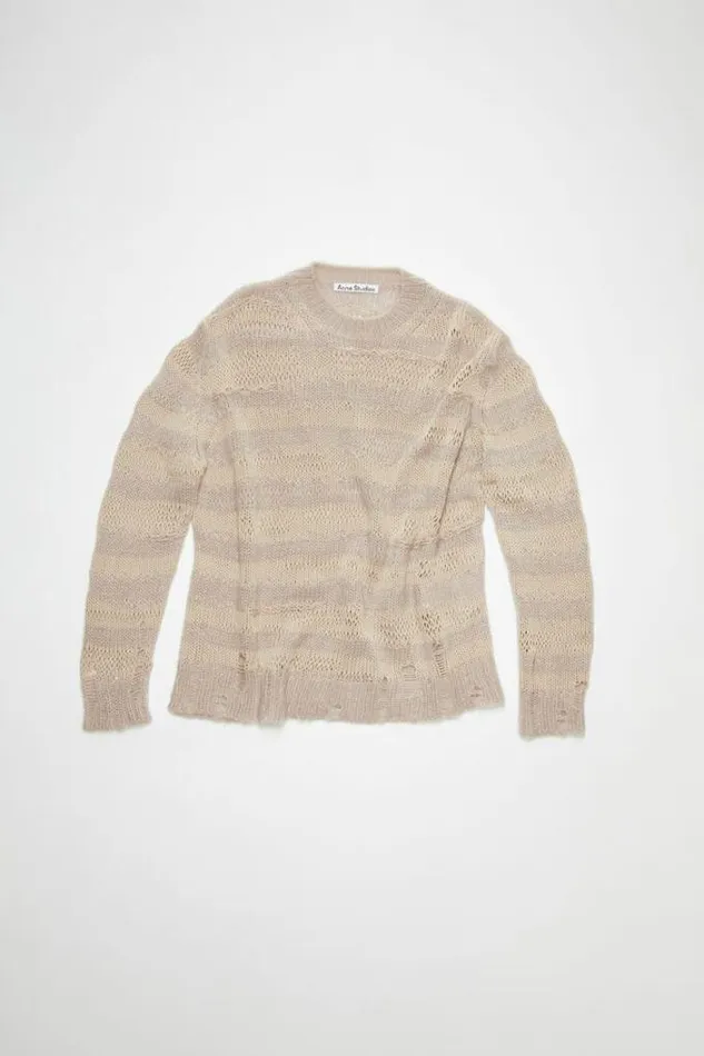 Acne Studios Knitwear Woman Distressed Stripe Jumper Warm BeigeChampagne Beige