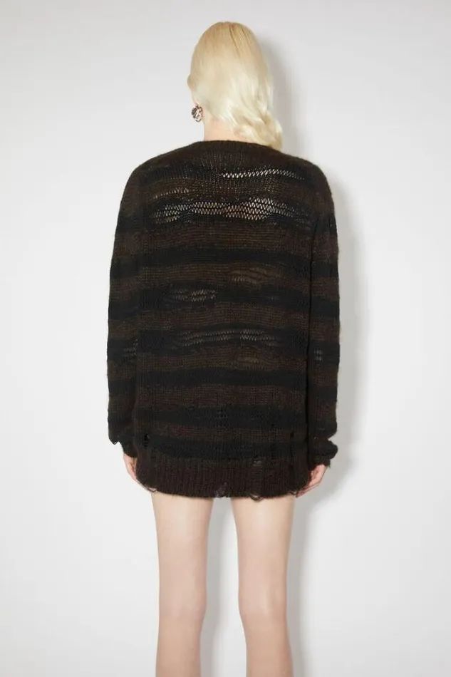Acne Studios Knitwear Woman Distressed Stripe Jumper Warm Charcoal GreyBlack