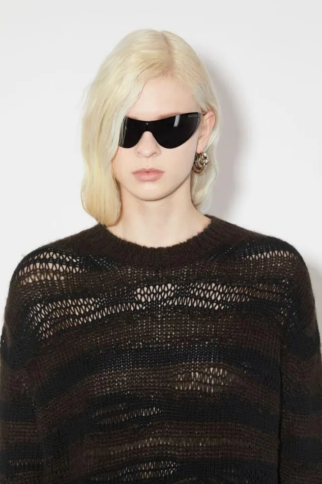 Acne Studios Knitwear Woman Distressed Stripe Jumper Warm Charcoal GreyBlack