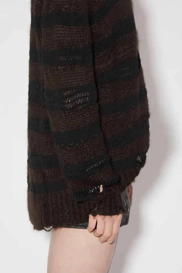 Acne Studios Knitwear Woman Distressed Stripe Jumper Warm Charcoal GreyBlack