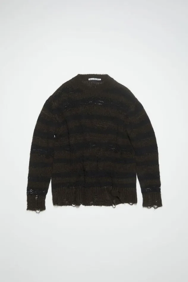 Acne Studios Knitwear Woman Distressed Stripe Jumper Warm Charcoal GreyBlack