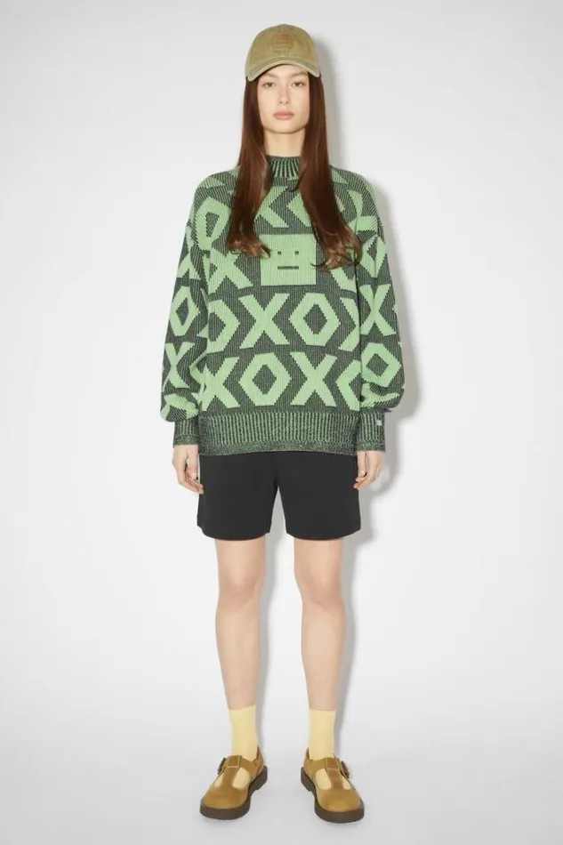 Acne Studios Knitwear Woman Face Logo JumperUnisex BlackSpring Green
