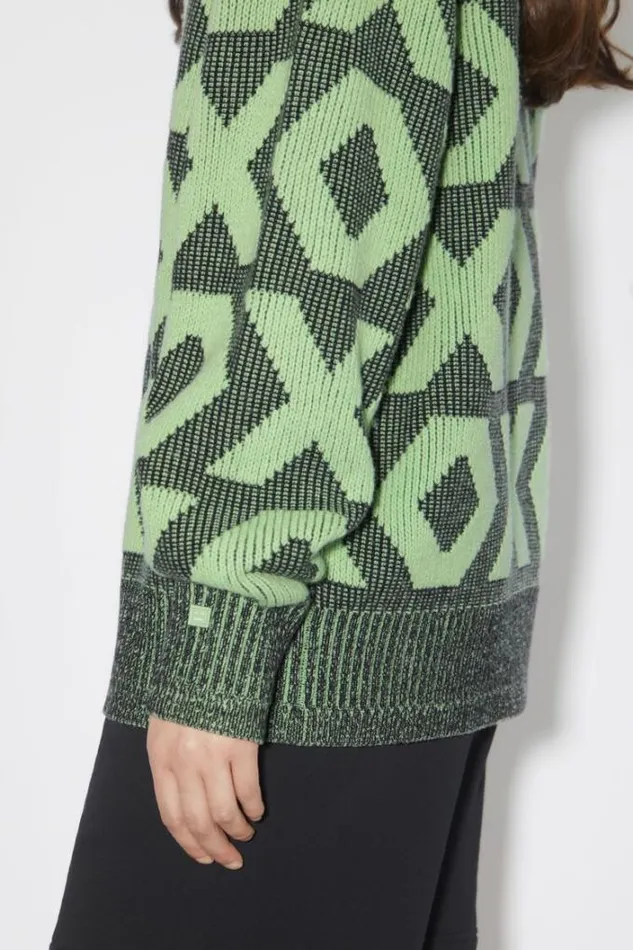 Acne Studios Knitwear Woman Face Logo JumperUnisex BlackSpring Green