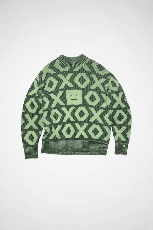 Acne Studios Knitwear Woman Face Logo JumperUnisex BlackSpring Green