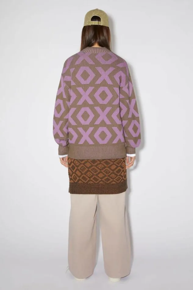 Acne Studios Knitwear Woman Face Logo JumperUnisex Khaki BeigeSmoky Purple