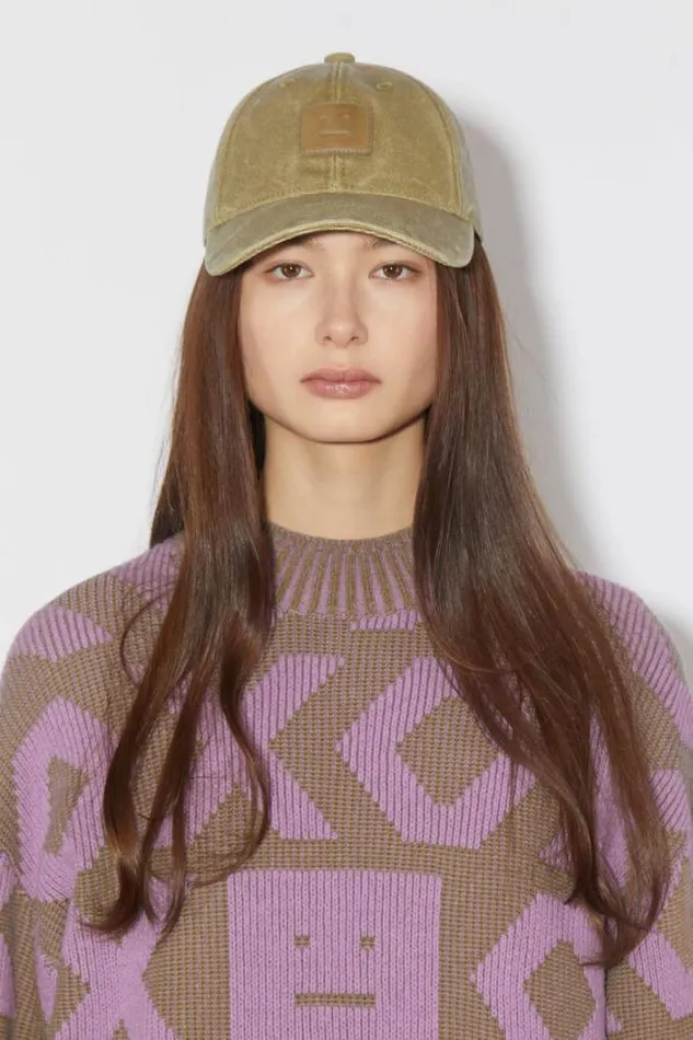 Acne Studios Knitwear Woman Face Logo JumperUnisex Khaki BeigeSmoky Purple