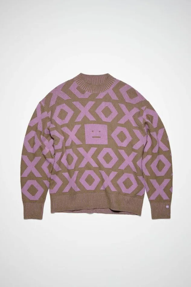 Acne Studios Knitwear Woman Face Logo JumperUnisex Khaki BeigeSmoky Purple