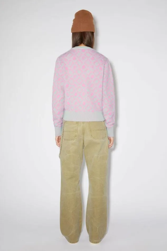 Acne Studios Knitwear Woman Face Tiles CardiganUnisex Bubble PinkSpring Green
