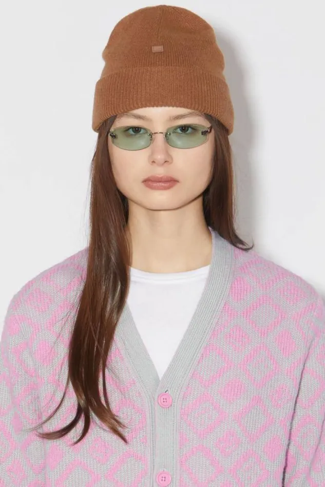 Acne Studios Knitwear Woman Face Tiles CardiganUnisex Bubble PinkSpring Green