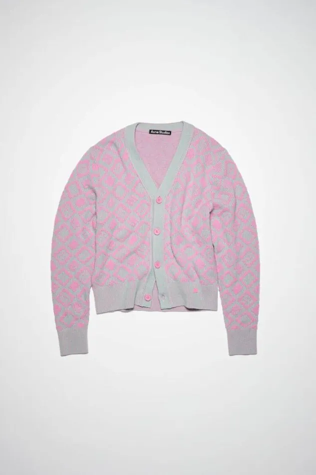 Acne Studios Knitwear Woman Face Tiles CardiganUnisex Bubble PinkSpring Green