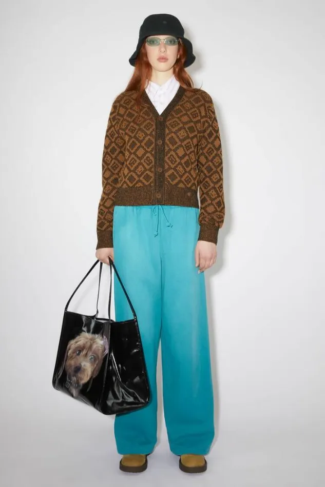 Acne Studios Knitwear Woman Face Tiles CardiganUnisex Toffee BrownBlack