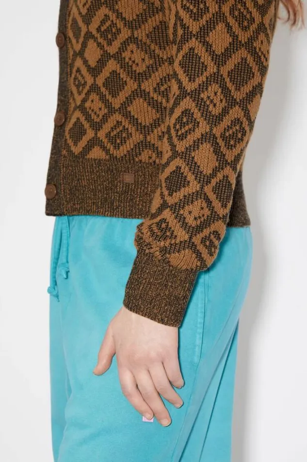 Acne Studios Knitwear Woman Face Tiles CardiganUnisex Toffee BrownBlack