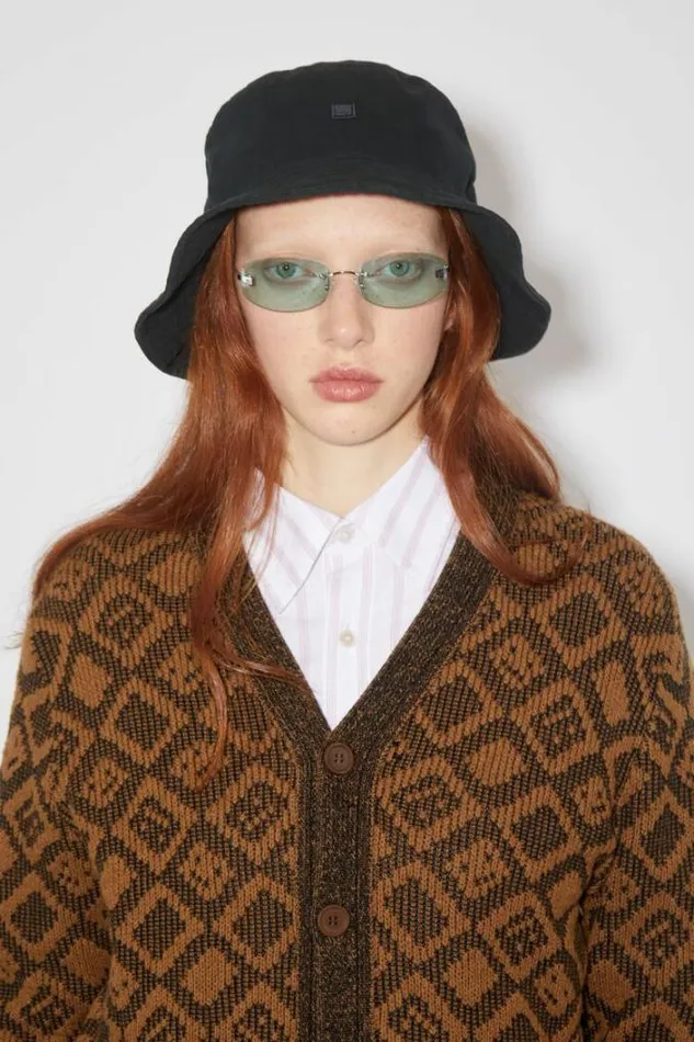 Acne Studios Knitwear Woman Face Tiles CardiganUnisex Toffee BrownBlack