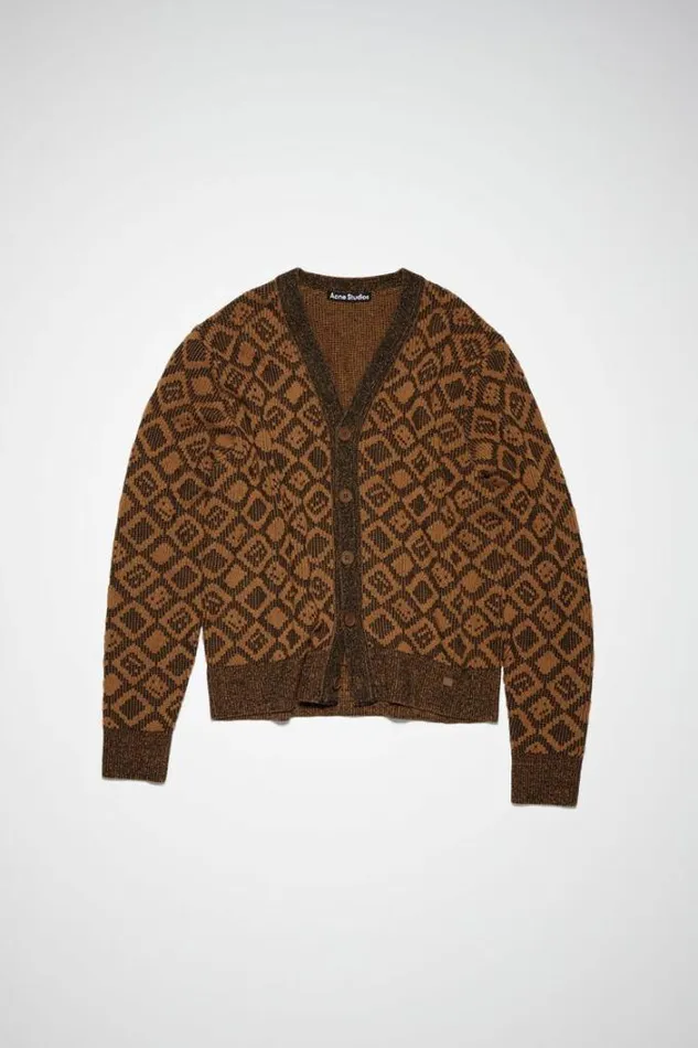 Acne Studios Knitwear Woman Face Tiles CardiganUnisex Toffee BrownBlack