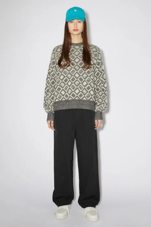 Acne Studios Knitwear Woman Face Tiles JumperUnisex BlackOatmeal Beige