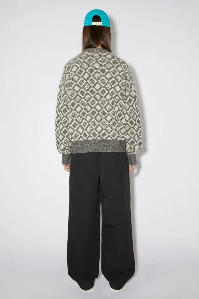 Acne Studios Knitwear Woman Face Tiles JumperUnisex BlackOatmeal Beige