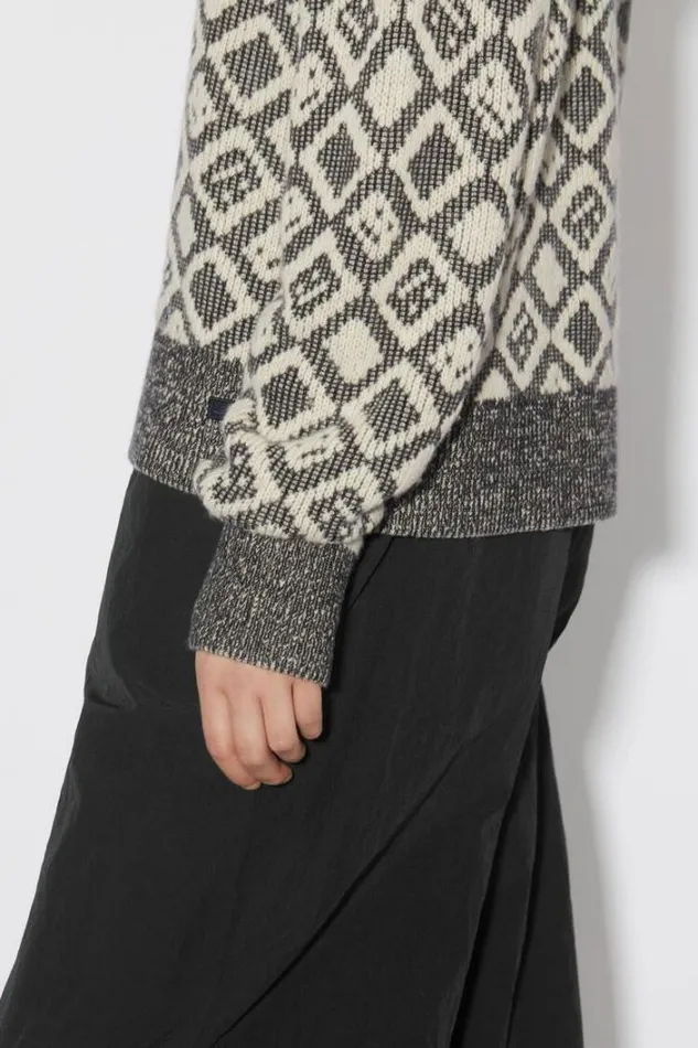 Acne Studios Knitwear Woman Face Tiles JumperUnisex BlackOatmeal Beige