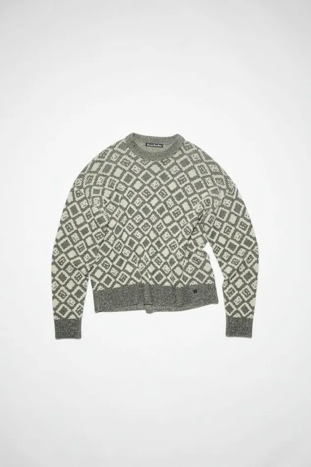 Acne Studios Knitwear Woman Face Tiles JumperUnisex BlackOatmeal Beige