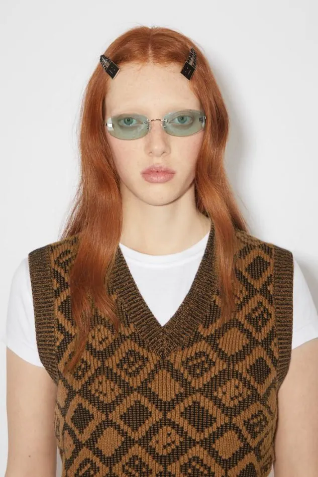 Acne Studios Knitwear Woman Face Tiles VestUnisex Toffee BrownBlack