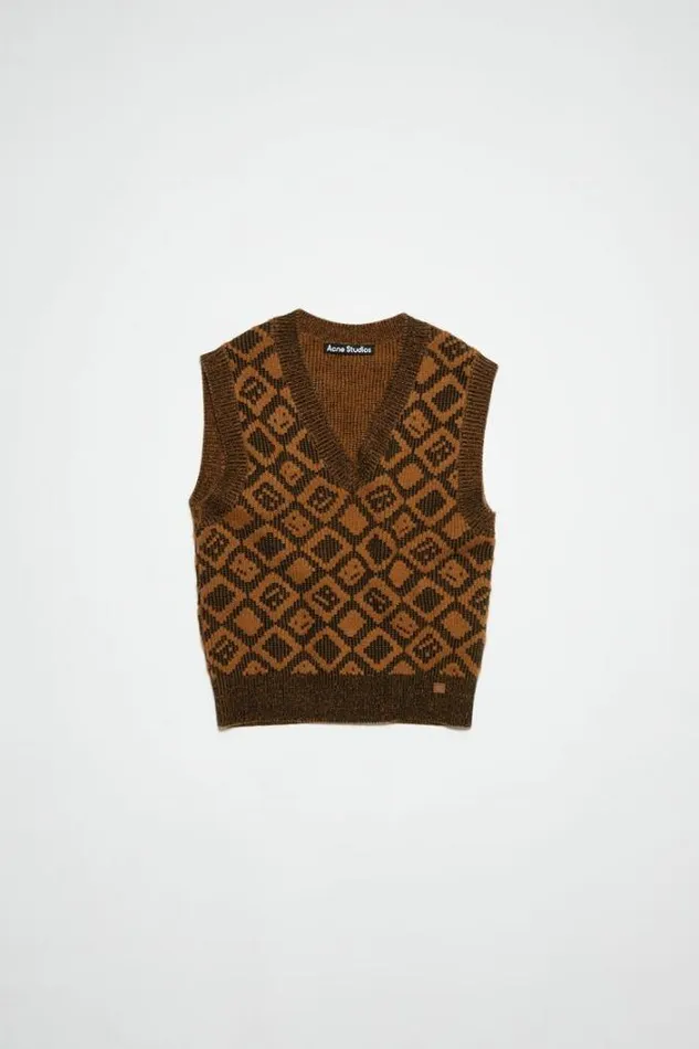 Acne Studios Knitwear Woman Face Tiles VestUnisex Toffee BrownBlack