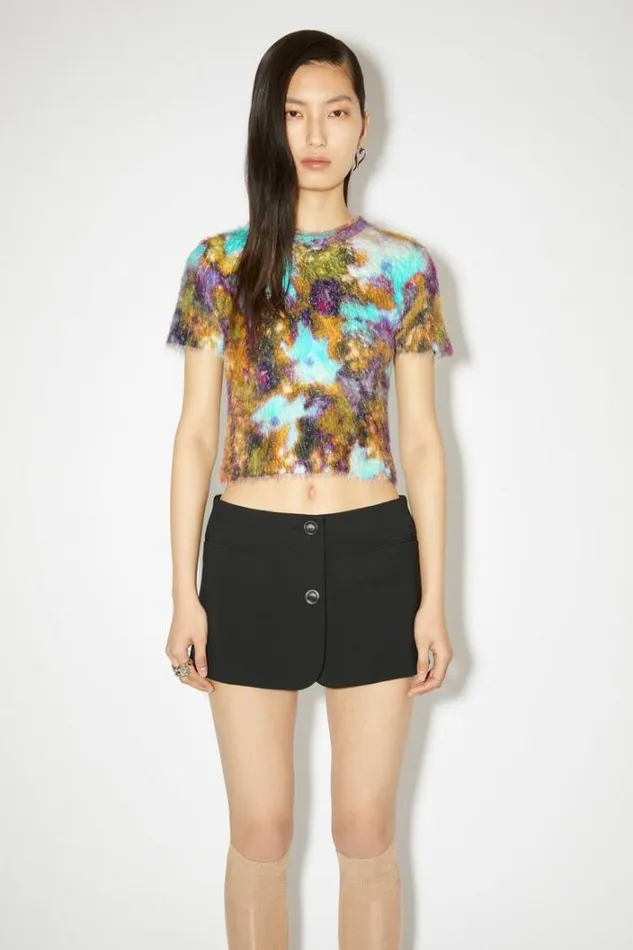 Acne Studios Knitwear Woman Floral Knit Tshirt TurquoisePurple