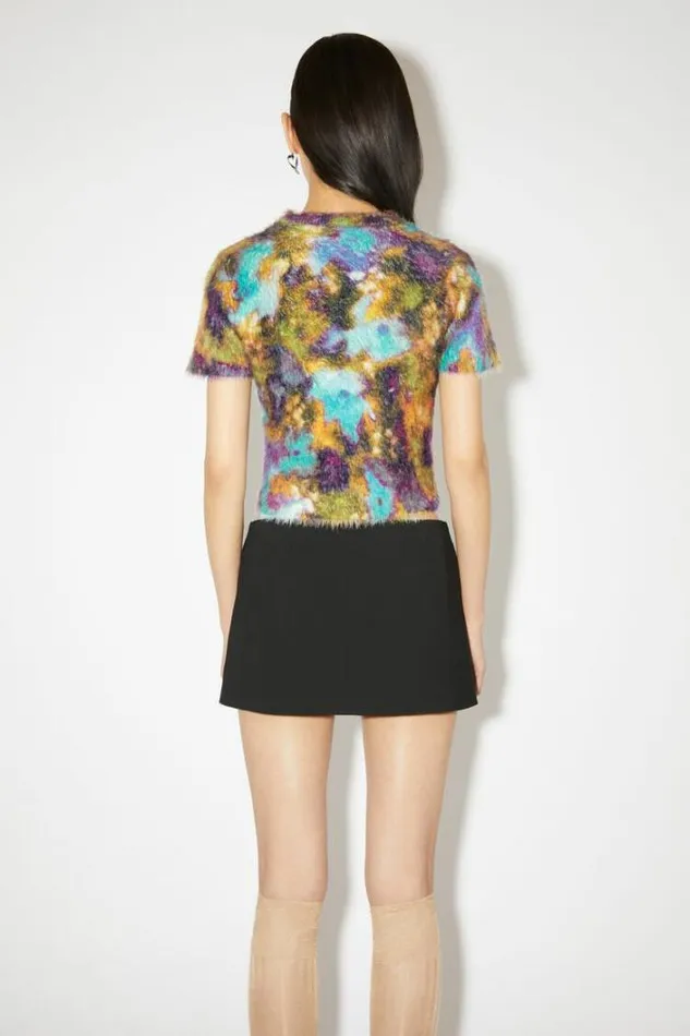 Acne Studios Knitwear Woman Floral Knit Tshirt TurquoisePurple