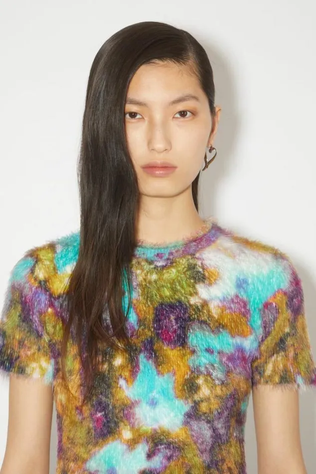 Acne Studios Knitwear Woman Floral Knit Tshirt TurquoisePurple