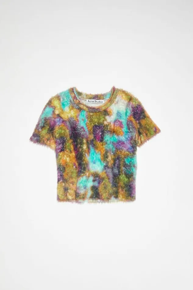 Acne Studios Knitwear Woman Floral Knit Tshirt TurquoisePurple