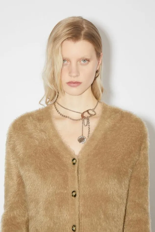 Acne Studios Knitwear Woman Fluffy Knit Cardigan Camel Brown