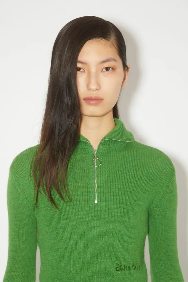 Acne Studios Knitwear Woman Half Zip Knit Jumper Green