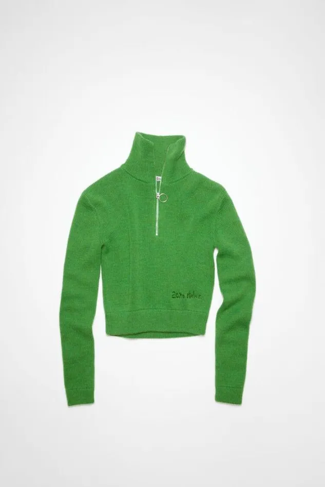 Acne Studios Knitwear Woman Half Zip Knit Jumper Green