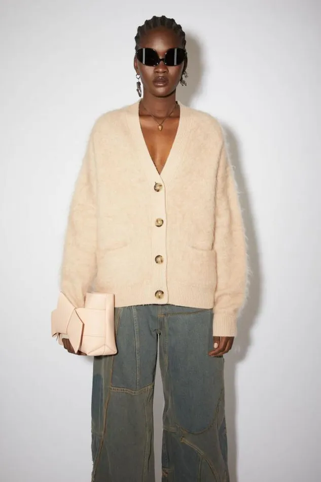 Acne Studios Knitwear Woman Mohair Wool Fluffy Cardigan Warm Beige
