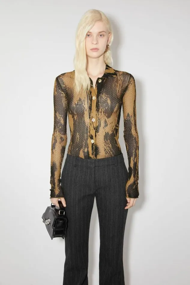 Acne Studios Knitwear Woman Print Knit Cardigan CamelBlack