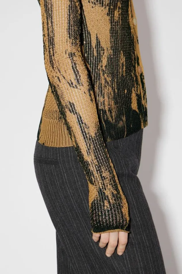Acne Studios Knitwear Woman Print Knit Cardigan CamelBlack