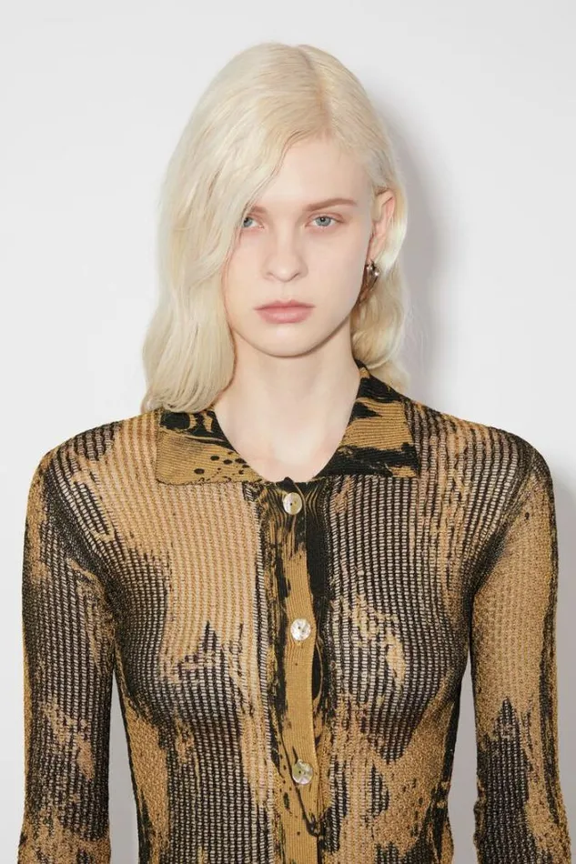 Acne Studios Knitwear Woman Print Knit Cardigan CamelBlack