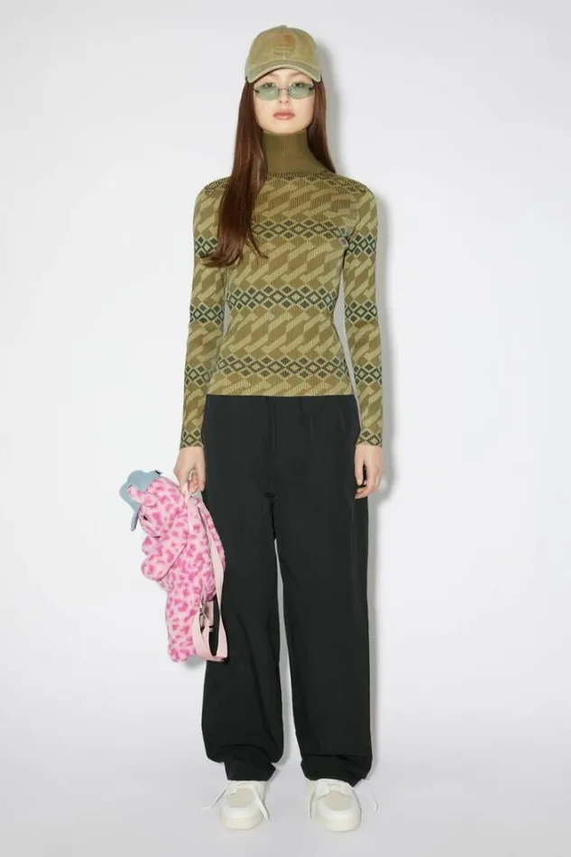 Acne Studios Knitwear Woman Printed Turtle Neck JumperUnisex Khaki BeigeWheat Beige