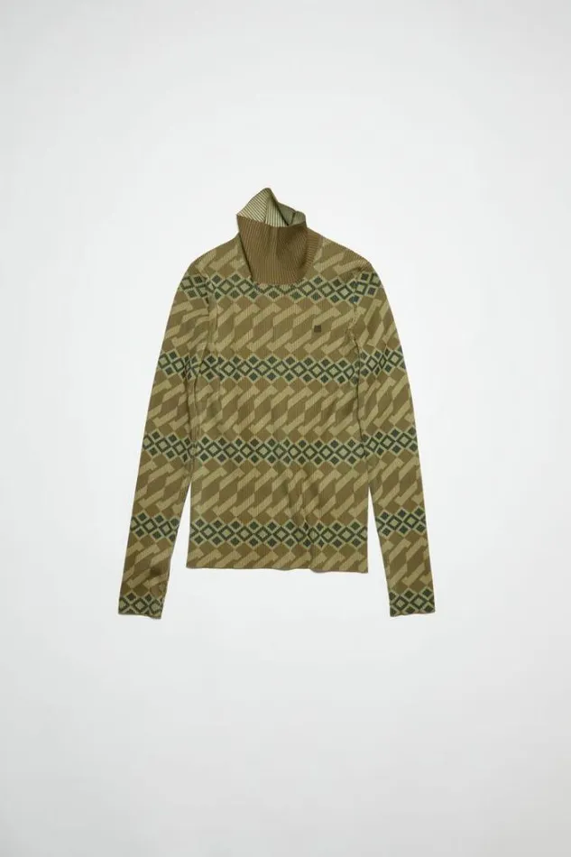 Acne Studios Knitwear Woman Printed Turtle Neck JumperUnisex Khaki BeigeWheat Beige