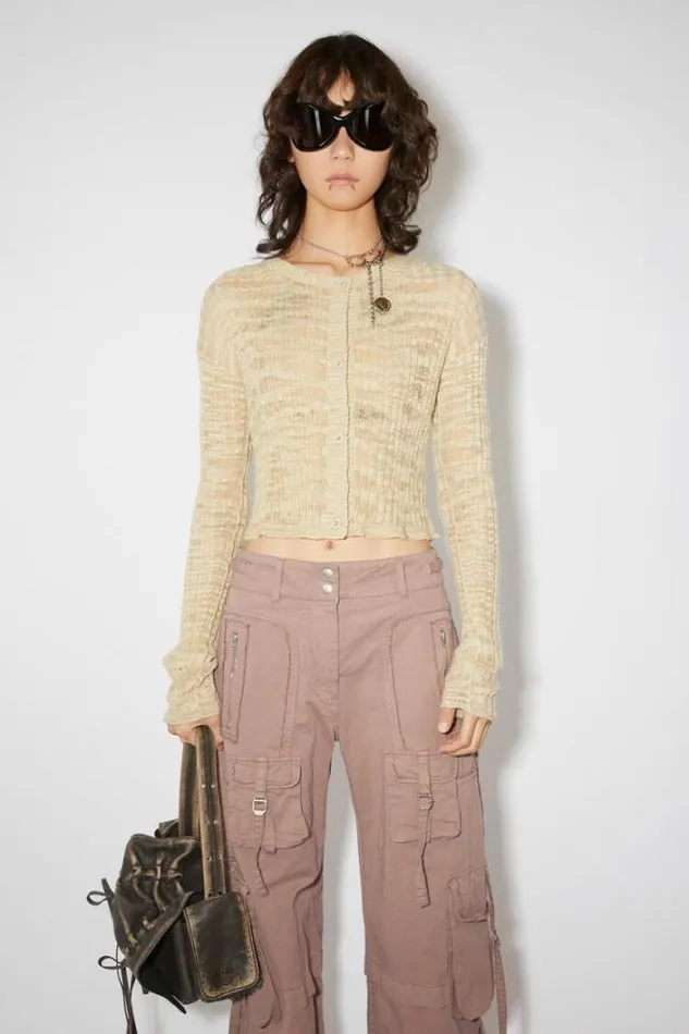 Acne Studios Knitwear Woman Wide Rib Cardigan Cold Beige