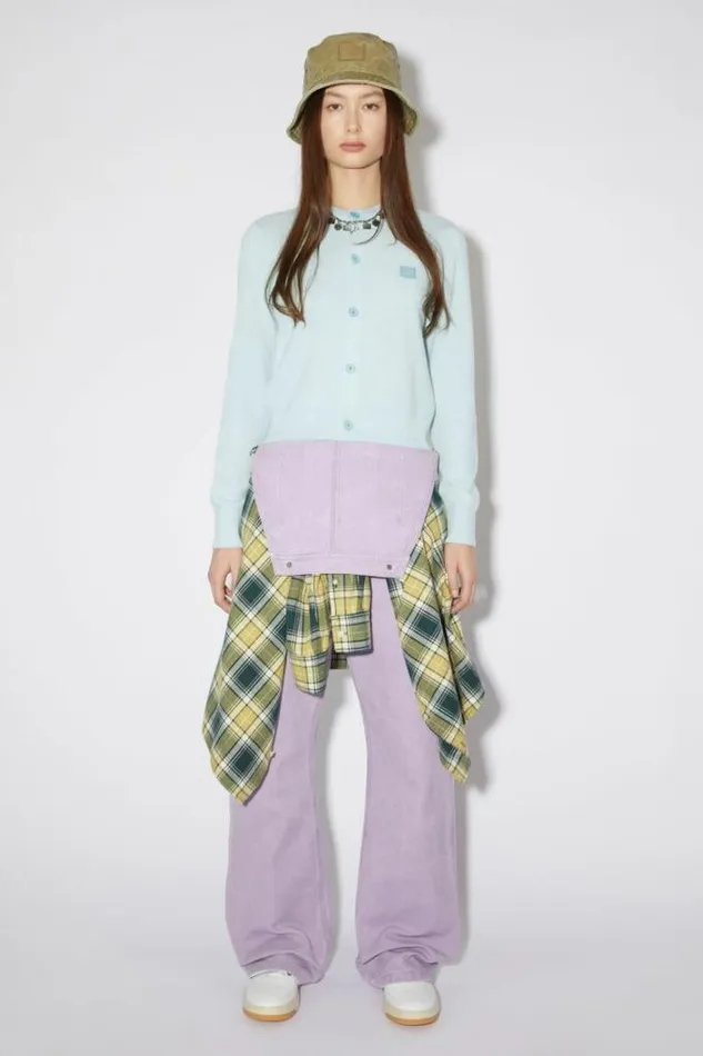 Acne Studios Knitwear Woman Wool Crew Neck Cardigan Sky Blue Melange