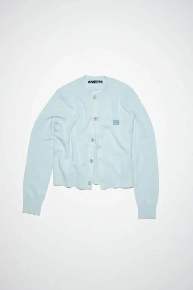 Acne Studios Knitwear Woman Wool Crew Neck Cardigan Sky Blue Melange